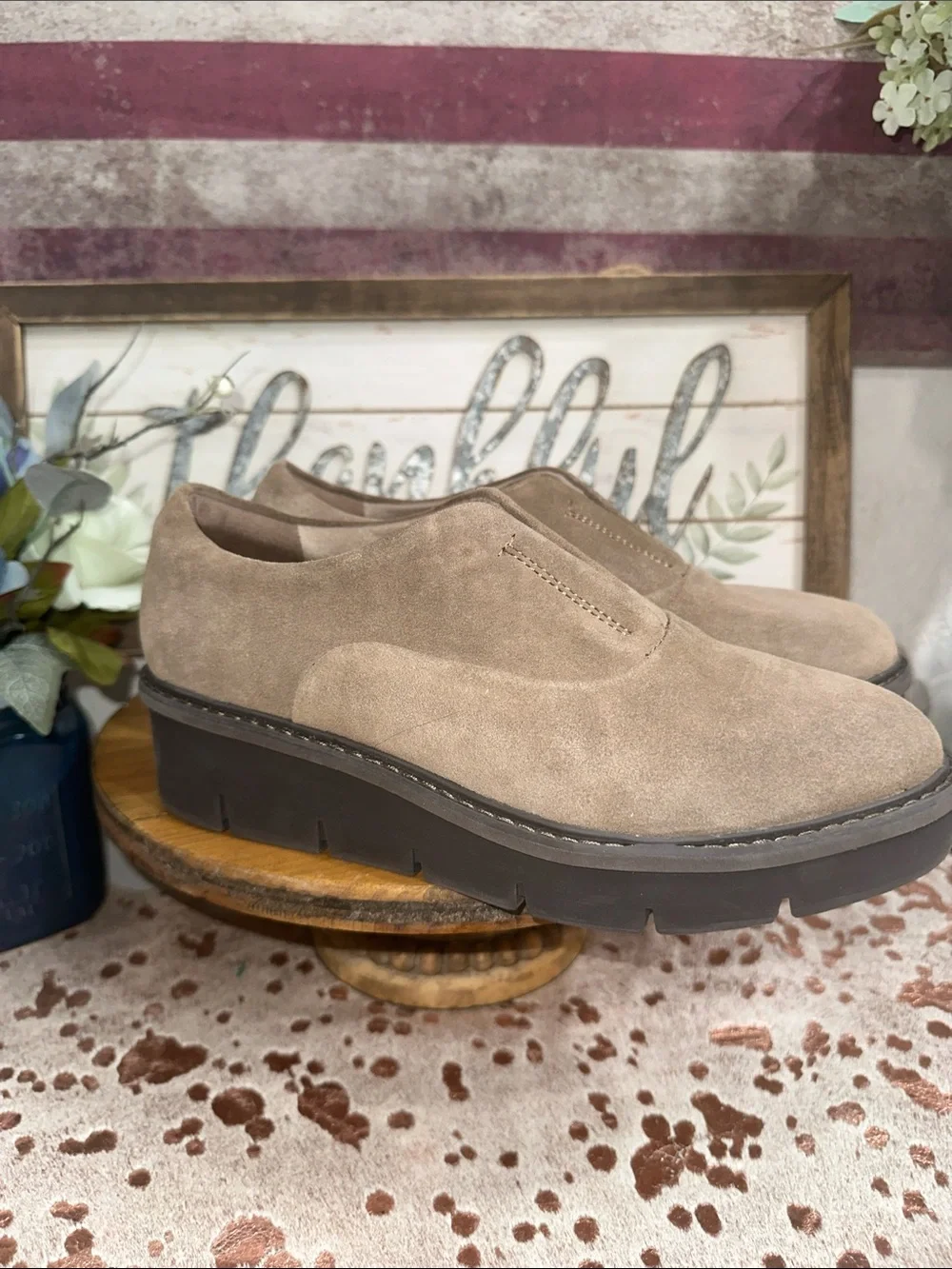 NWOT Clarks Taupe Suede Slip-On Loafer with Chunky Sole